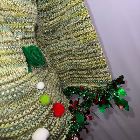 Vintage Green Holiday Sweater with Festive Accents ugly tree Christmas - Picture 4 of 10
